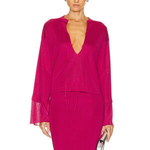 Tom Ford Rose Lace-Up Knit Top Size S